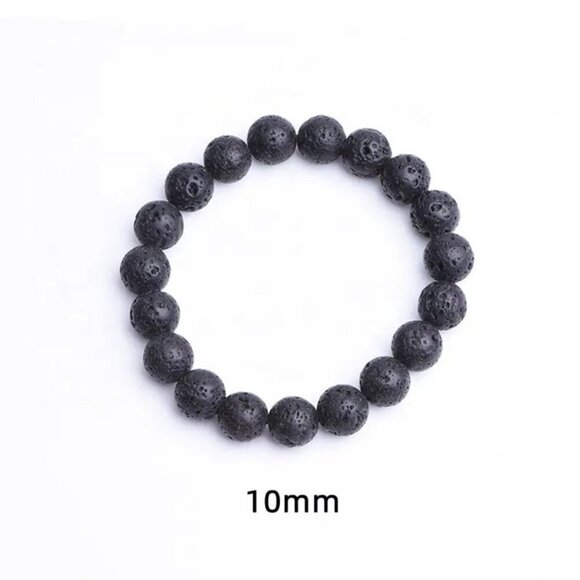 Lava Bead Bracelet, Black Volcanic Rock, Essential Oil Diffuser, Stretch - Picture 8 of 16